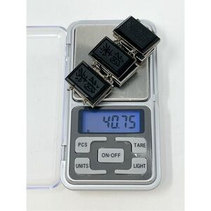 925 Sterling Silver - Vintage Black Onyx Chinese Writing Chain Bracelet